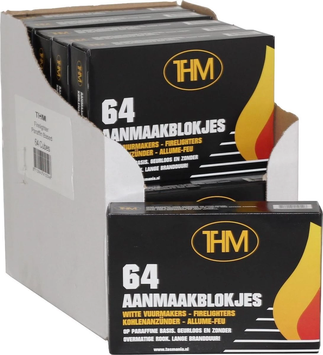 THM Witte Aanmaakblokjes Paraffine 64 Stuks Omdoos 12 Pakjes