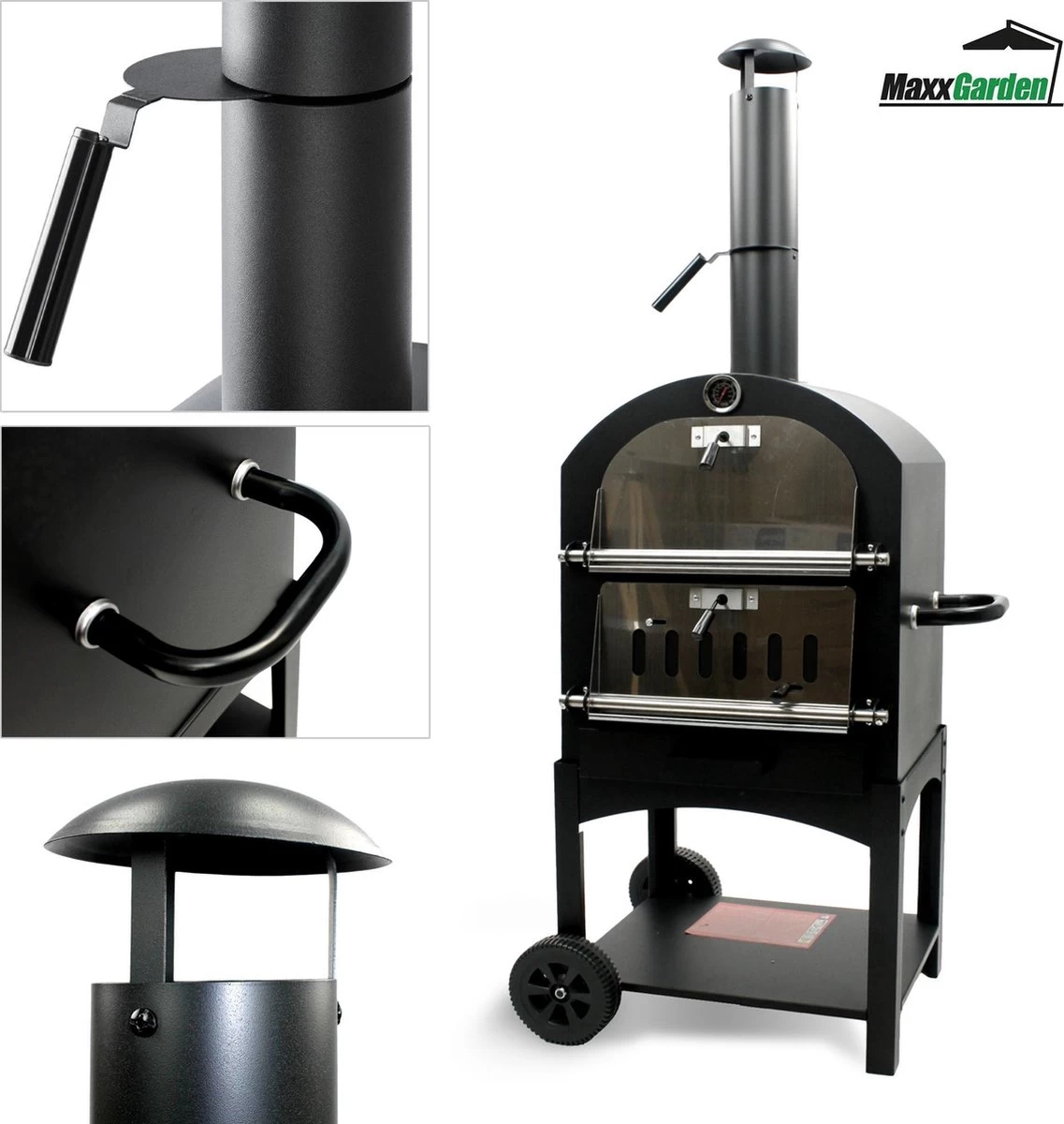 MaxxGarden Pizza Oven - Smoker Barbecue Op Hout, Houtskool Of Pellets - 45 X 65 X 158cm - Afbeelding 5