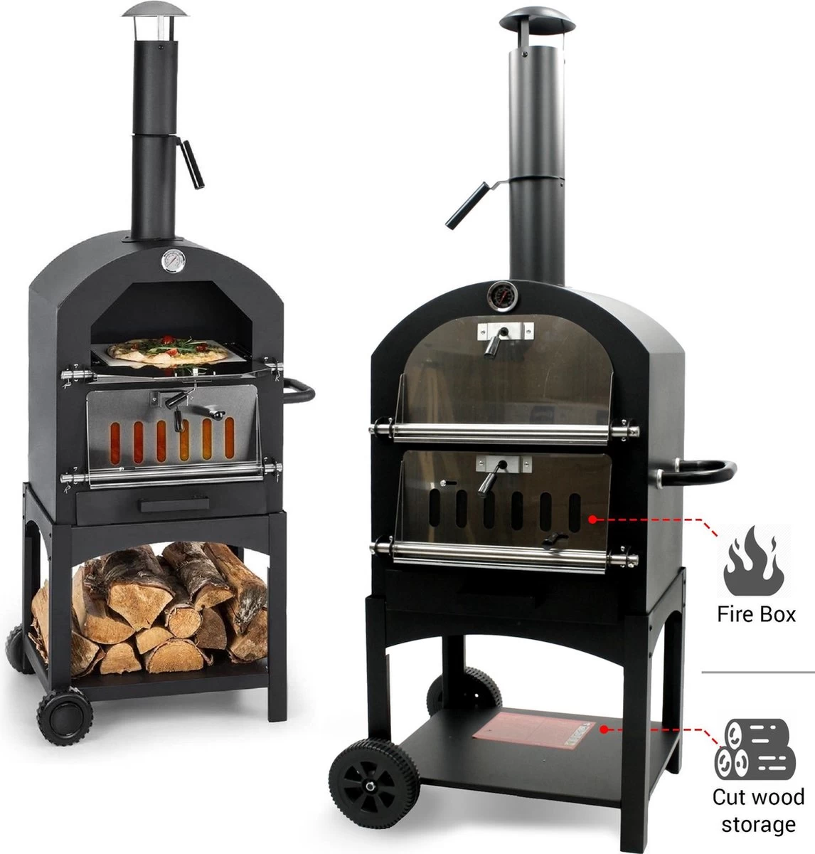 MaxxGarden Pizza Oven - Smoker Barbecue Op Hout, Houtskool Of Pellets - 45 X 65 X 158cm - Afbeelding 2