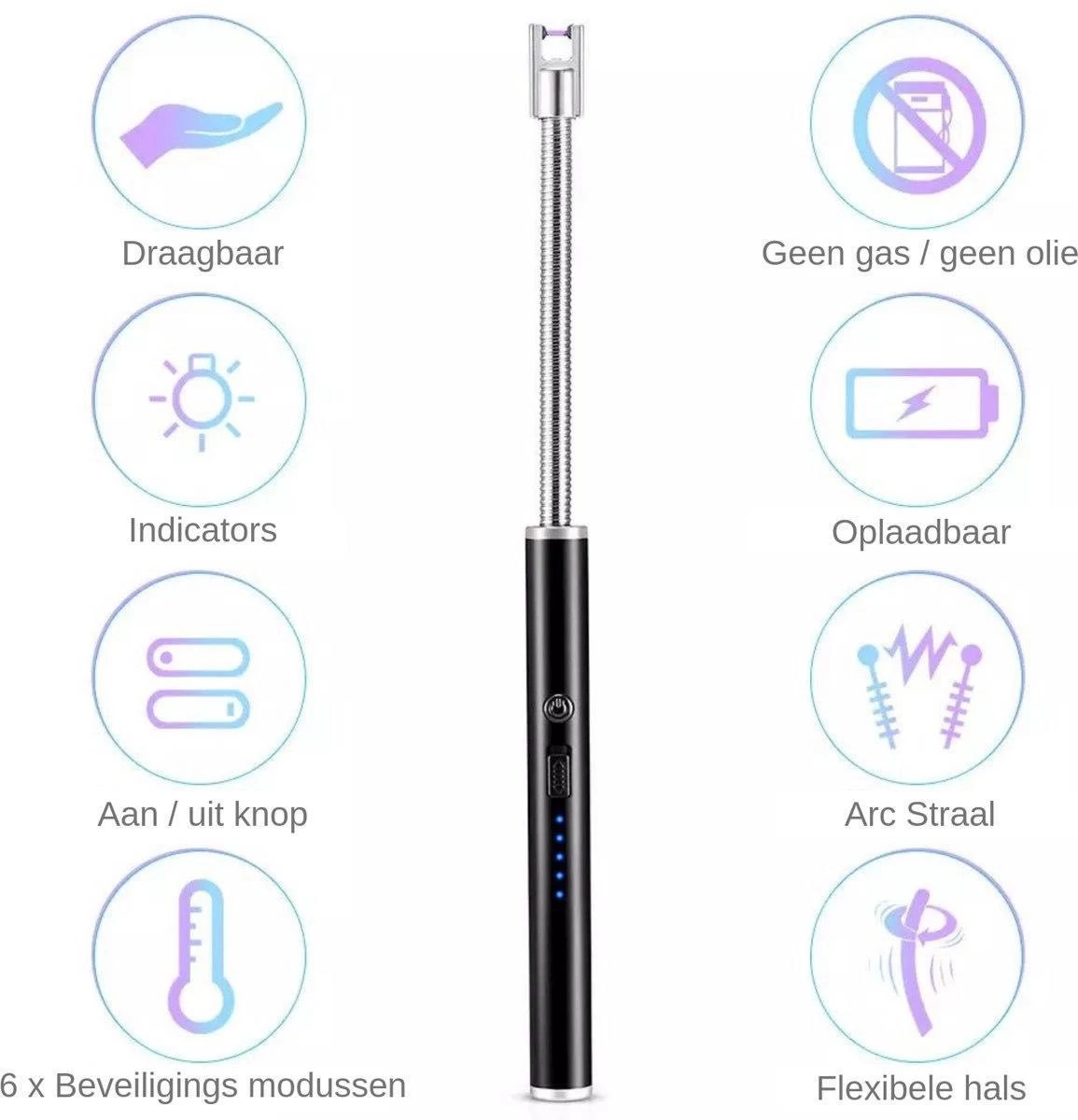 Merkloos BBQ Aansteker Oplaadbaar Met Usb Kabel - Elektrische Keuken Aansteker - Flexibele Aansteker - Zwart - Afbeelding 6