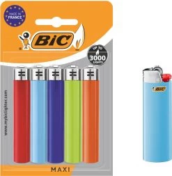 BIC J26 Maxi Vuursteen Flint Aanstekers - Diverse Kleuren - Pak Van 5 Gasaanstekers - Kindveilig