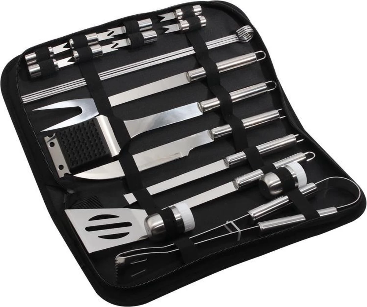 BBQ Barbecuegereedschapset- Barbecuegerei-sets - 20 Delig - Luxe RVS BBQ Accessoires - BBQ Set - BBQ Gereedschap + GRATIS Opbergtas - Barbecue | Grill | Buitenkeuken - Afbeelding 3