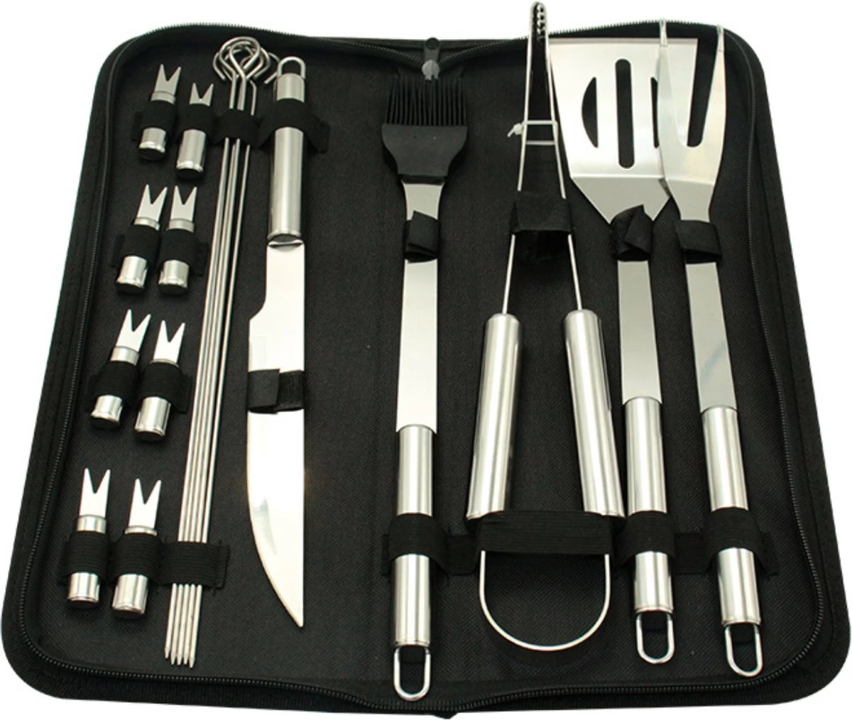 Krumble 18-delige Barbecue Set / Roestvrijstalen BBQ Set Van 18 / Inclusief Handige Opbergtas - RVS - Afbeelding 7