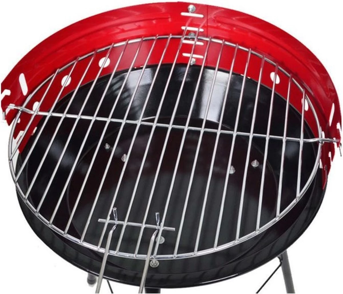Houtskoolbarbecue Ø33 Cm | Verstelbare Grill BBQ | Halfopen | Zwart / Rood - Afbeelding 8