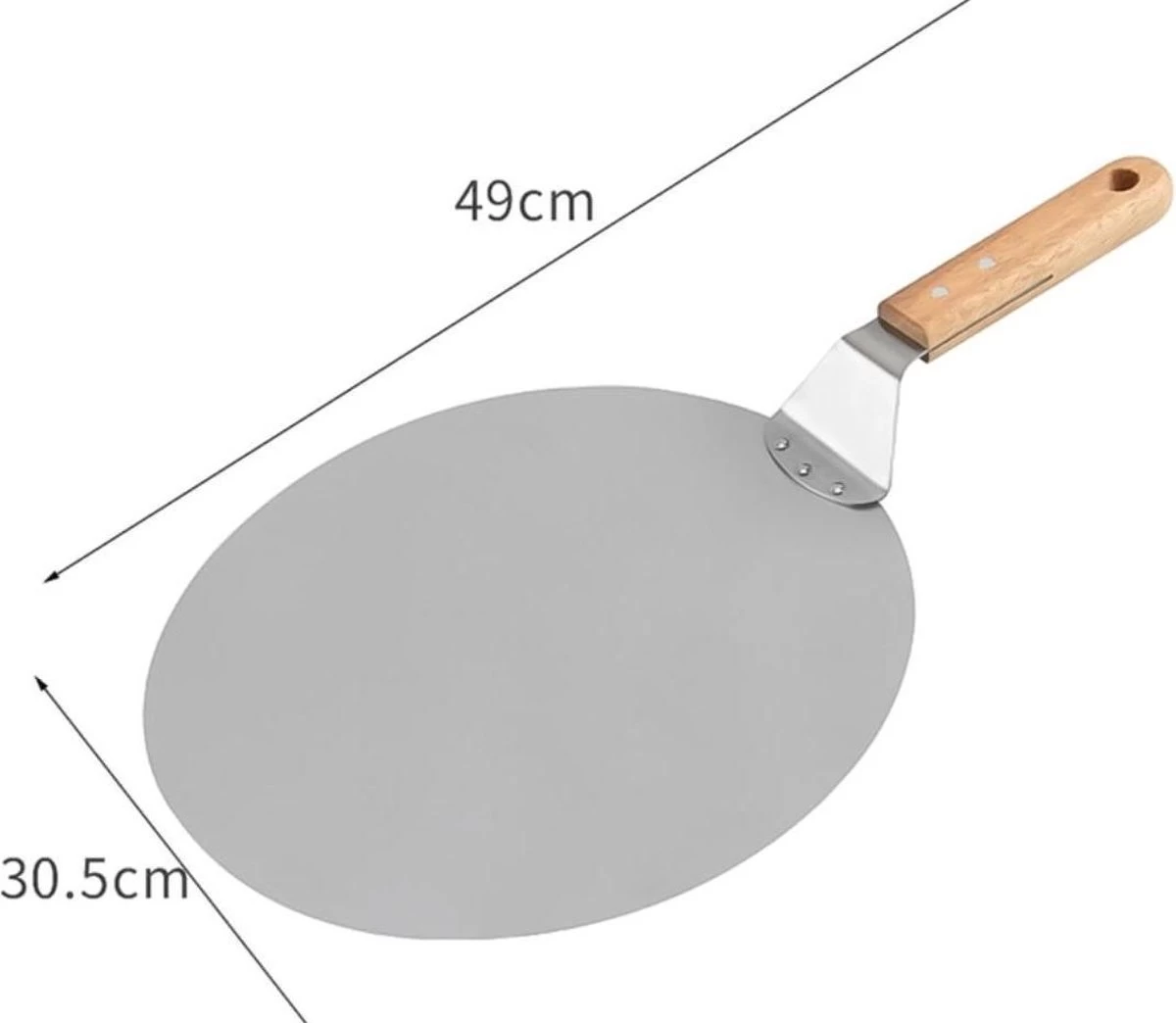 Luxe Pizzaschep Voor Verse Pizza - Extra Groot - RVS 30CM - Grote Pizza Schep Voor Oven Of BBQ Barbecue - Hout Handvat - Pizzaspatel Voor Zelfgemaakte Ovenpizza - Afbeelding 2