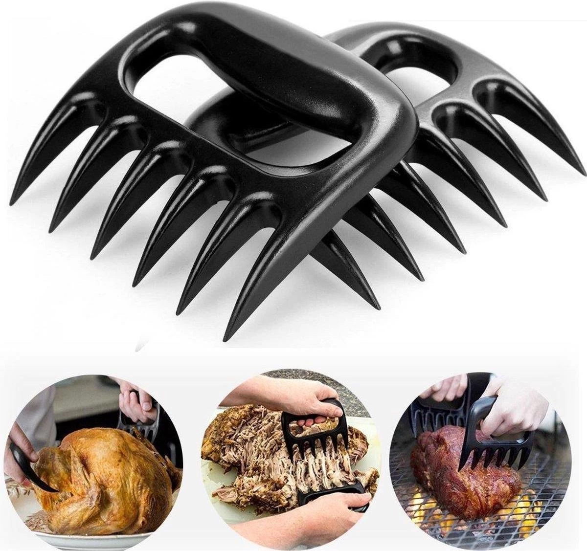 Merkloos Professionele Vleesshredders / Vleesklauwen | Meat Claws | BBQ | Bear Paws | Meat Shredders | Vlees Houders | Barbeque Accesoires | Pulled Pork Klauwen | 2 Stuks - Afbeelding 2