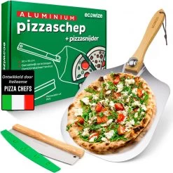 Ecowize Pizzaschep Voor BBQ En Oven - Aluminium Pizzaspatel Vierkant 30cm Met Inklapbaar Handvat - Met Extra Professionele Pizzasnijder