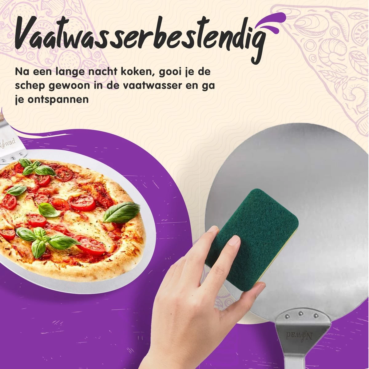 Nowad Pizzaschep RVS Rond Voor BBQ En Oven - 30,5 Cm - Pizzaspatel - Taartschep - Houten Handvat - Ophangbaar - Rond - Vaatwasbestendig - Keukenaccessoires - Afbeelding 7