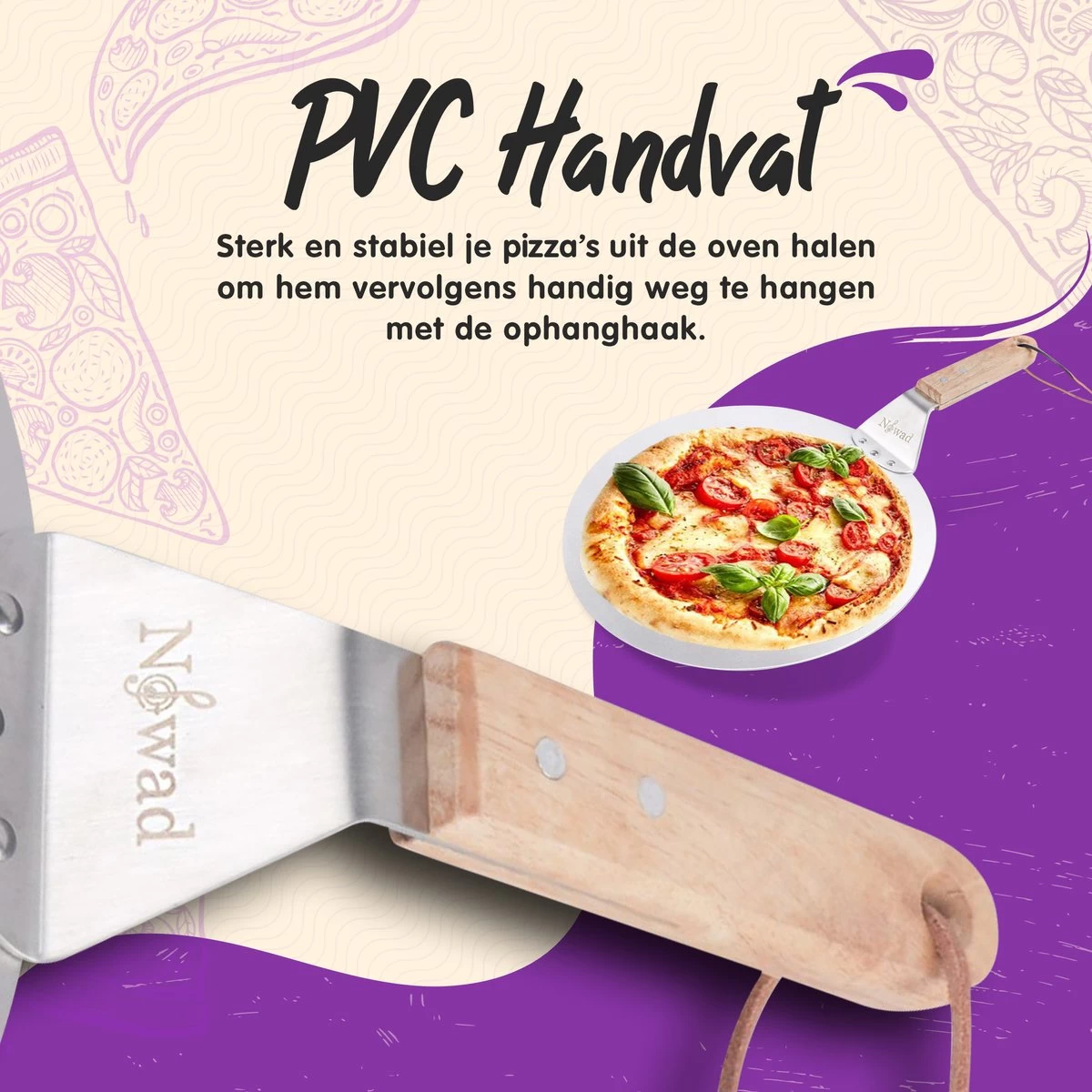 Nowad Pizzaschep RVS Rond Voor BBQ En Oven - 30,5 Cm - Pizzaspatel - Taartschep - Houten Handvat - Ophangbaar - Rond - Vaatwasbestendig - Keukenaccessoires - Afbeelding 8