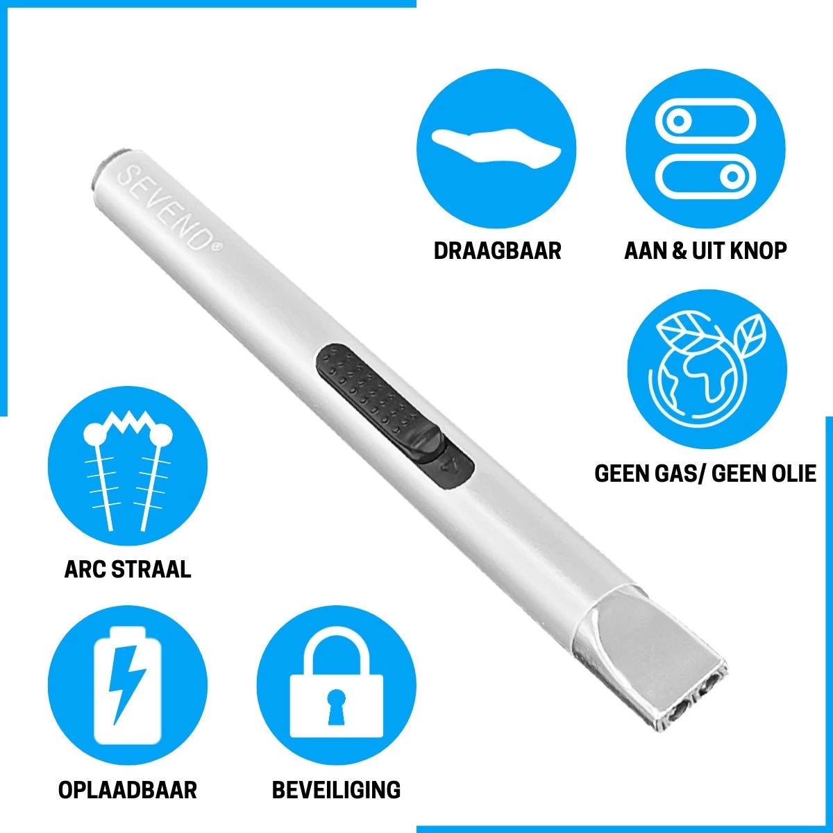Aansteker Elektrisch - Plasma Aansteker - Aansteker Voor Kaarsen - Oplaadbaar Met USB Kabel - Windproof - SEVEND® - Afbeelding 3
