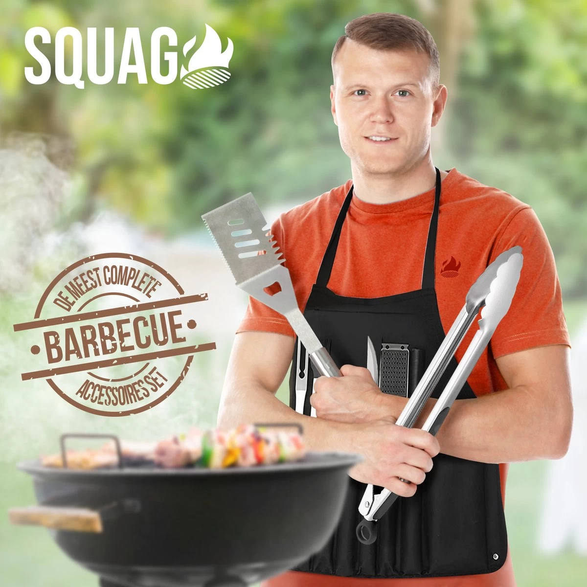 Squago BBQ Accesoires XXL Set Met Schort - Gereedschap - Gereedschapset Tang Borstel Mat - Afbeelding 2