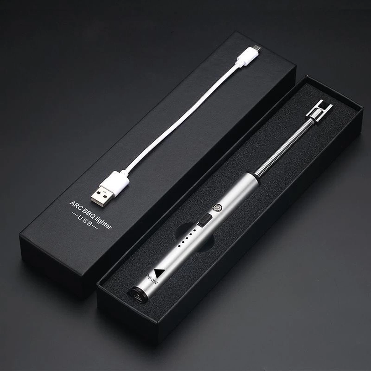 Oplaadbare Lange Elektrische Aansteker Buigbaar - Buigbare Aansteker - Duurzame Plasma Aansteker - Inclusief Cadeauverpakking - BBQ – Kaarsen – Zilver - Afbeelding 5