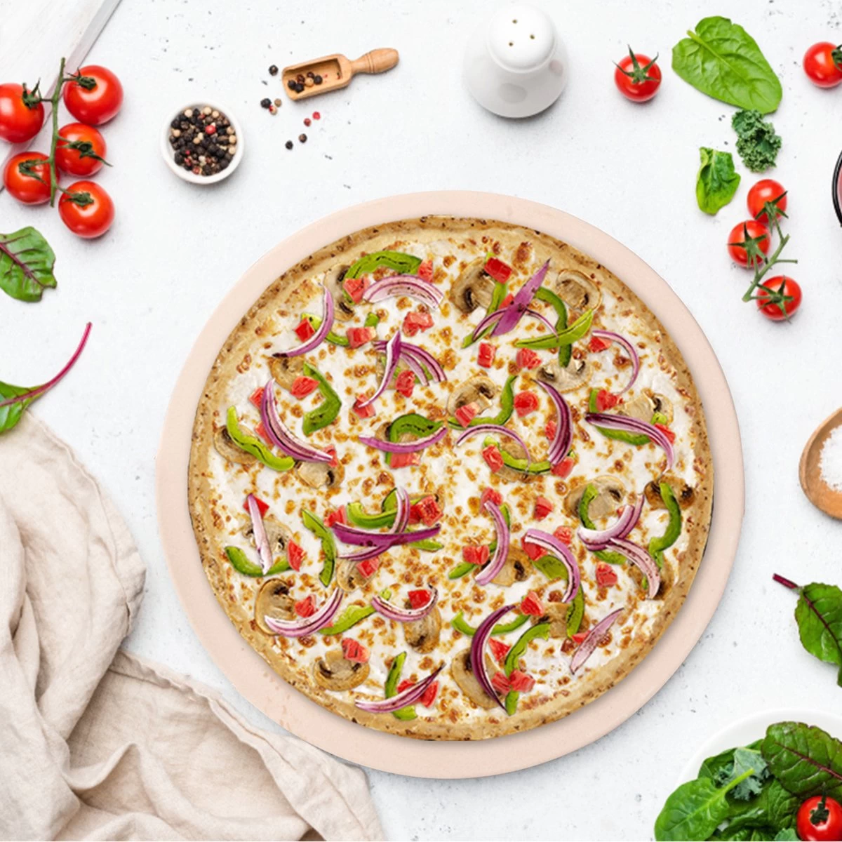 MaxxHome Pizzasteen - BBQ Steen - Pizzasteen Voor De Lekkerste Bereiding Van Een Pizza Op Jouw Barbecue Of In De Oven - Pizza Steen Rond - Medium (33 Cm) - Afbeelding 2