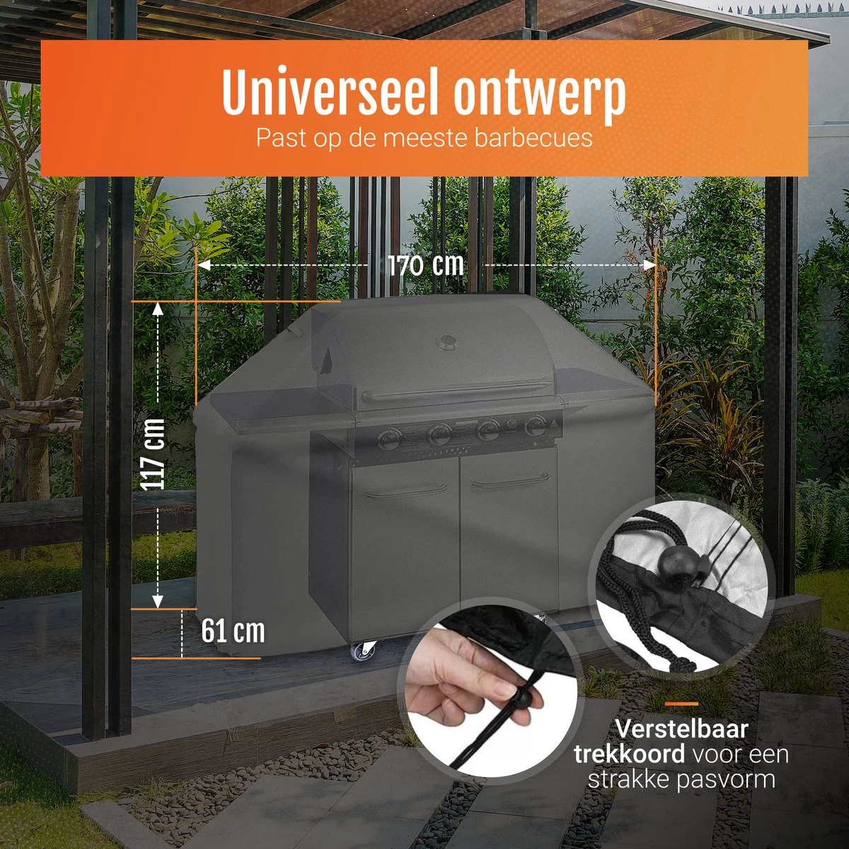 GrillX Barbecue Hoes - 170 X 61 X 117cm - BBQ Hoes Waterdicht - Beschermhoes Inclusief Trekkoord - BBQ Accesoires - Afbeelding 5
