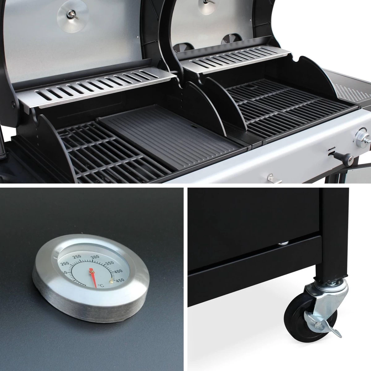 Alice's Garden Houtskool Barbecue - Grilloppervlak (LxB) 41 X 44 Cm - Gas En Houtskool - 3 Branders - Marsac Zwart - Afbeelding 3