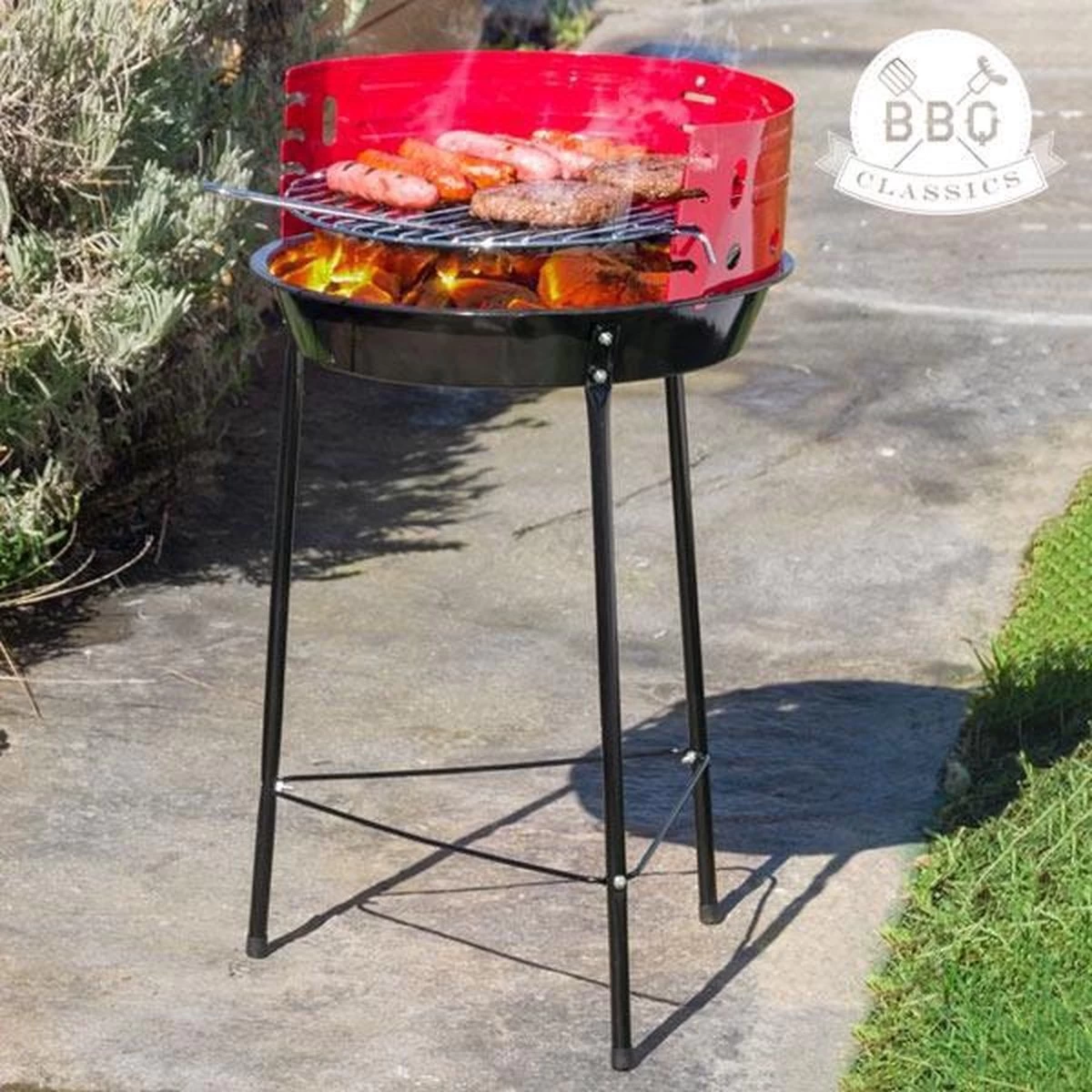 Houtskoolbarbecue Ø33 Cm | Verstelbare Grill BBQ | Halfopen | Zwart / Rood - Afbeelding 2