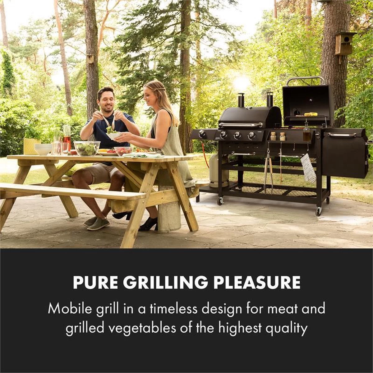 Klarstein Kingsville Double Barbecue - Houtskool- En Gasbarbecue - Smoker BBQ - Inclusief Deksels En Thermometer - Met 2 Roosters - Zwart - Afbeelding 2