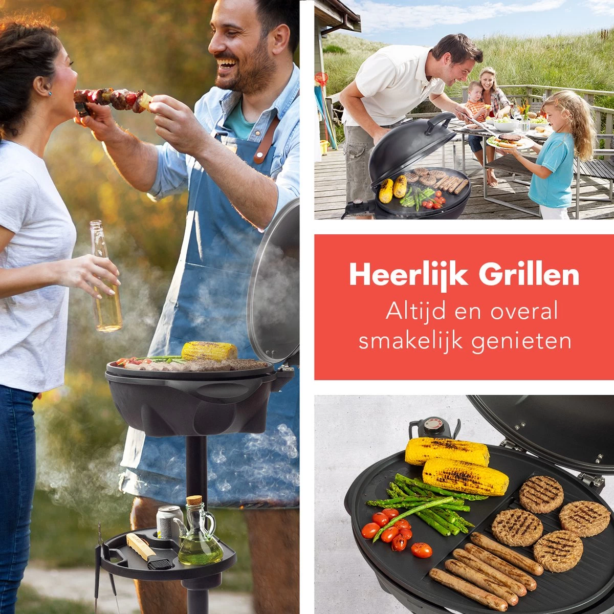KitchenBrothers Elektrische BBQ - Met Grillplaat - Anti-aanbaklaag - Incl. Plank/Houders - Grilloppervlak 46,5x33,8cm - Tot 300°C - 2400W - Zwart - Afbeelding 8