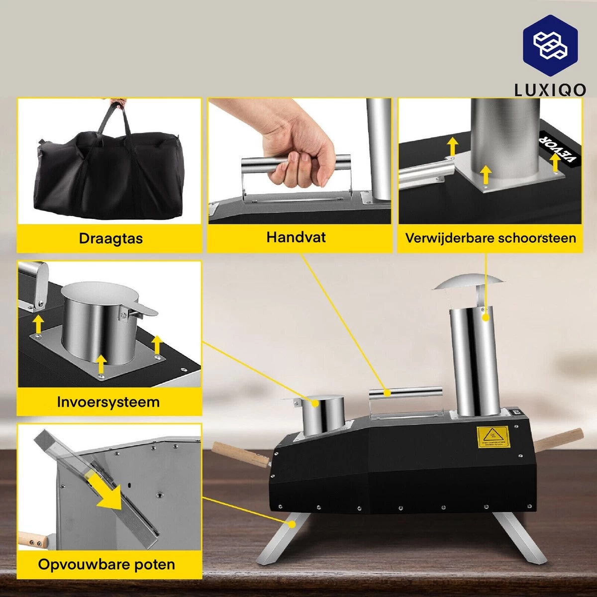 Vevor® Pizza Oven - Professionele Pizza Oven - Buitenkeuken - Pizza Gourmet - Barbecue - RVS - Tot 600°C - Met Draagtas - Afbeelding 4