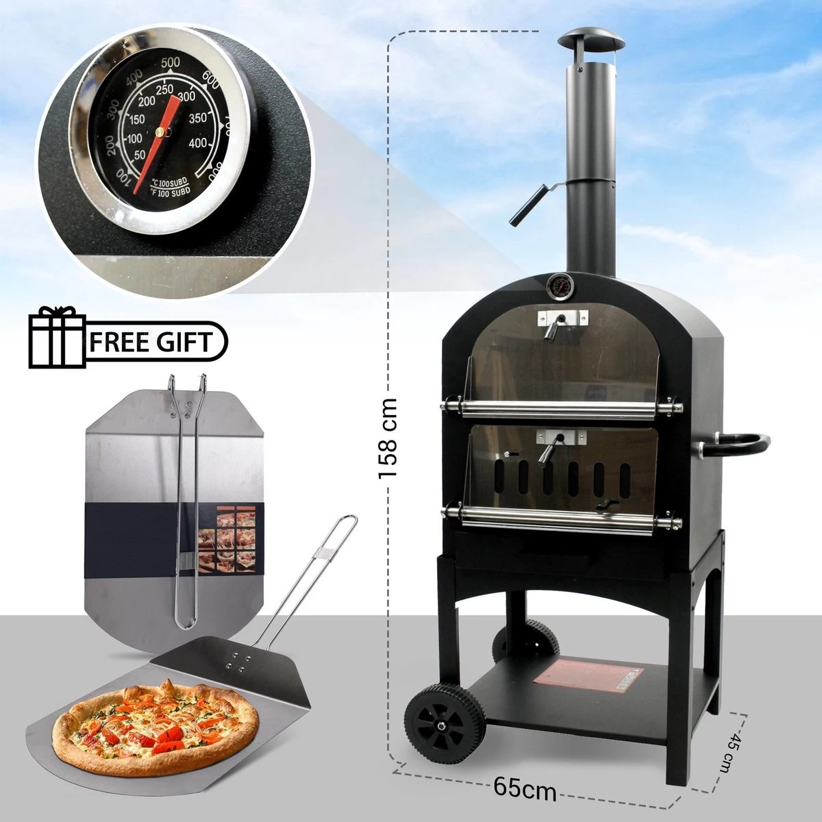 MaxxGarden Pizza Oven - Smoker Barbecue Op Hout, Houtskool Of Pellets - 45 X 65 X 158cm - Afbeelding 8