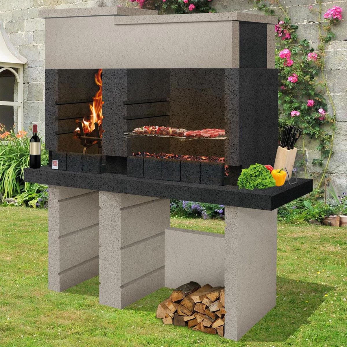 Sarom Fuoco - Betonnen Barbecue - San Pedro - Houtskool En Hout - 160 X 51.5 X 172,2 Cm - Afbeelding 2