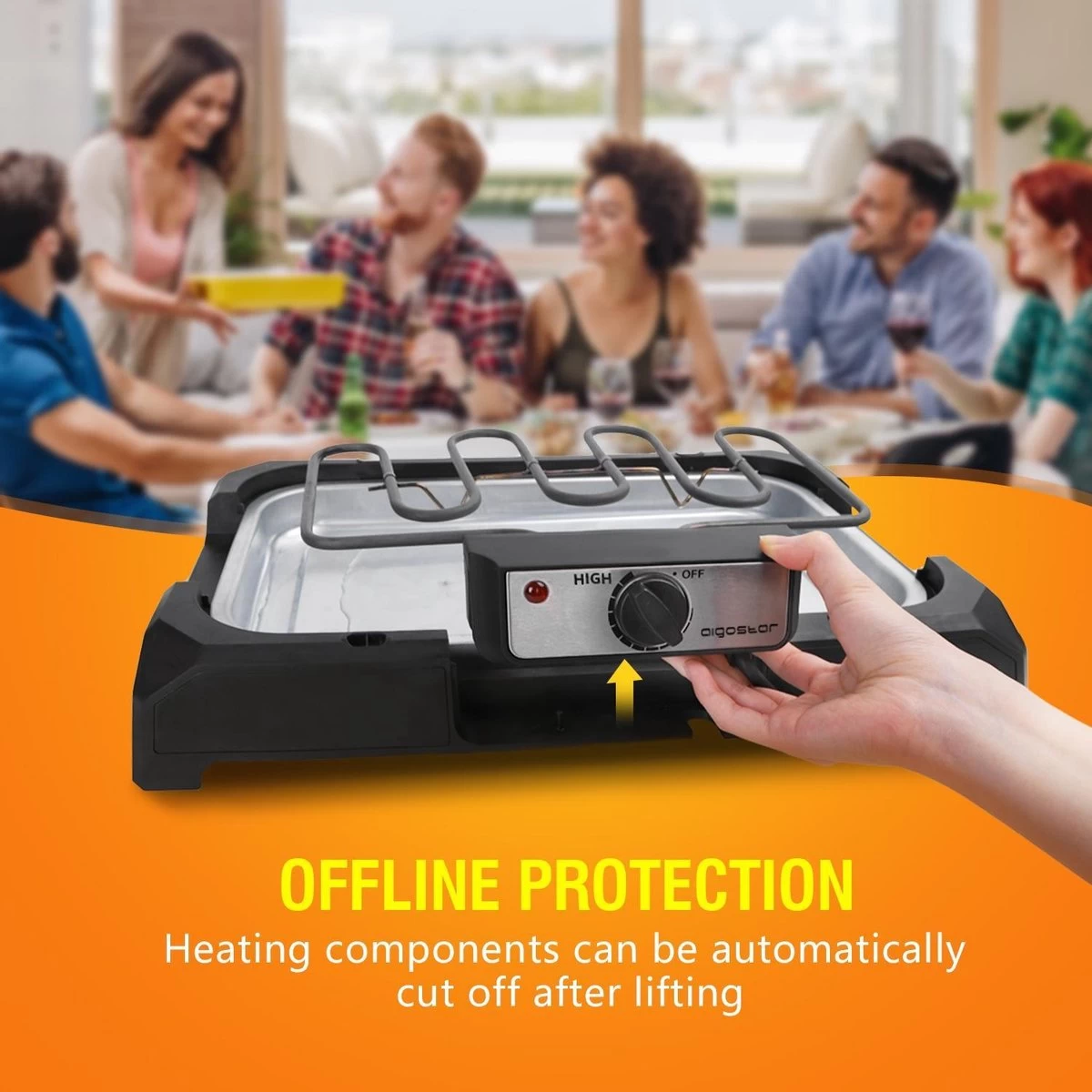 Aigostar Lava 30LDQ - Elektrische Grill - BBQ - Tafel Barbecue - Grilloppervlakte 41 X 24 Cm - 2000 Watt - Afbeelding 3