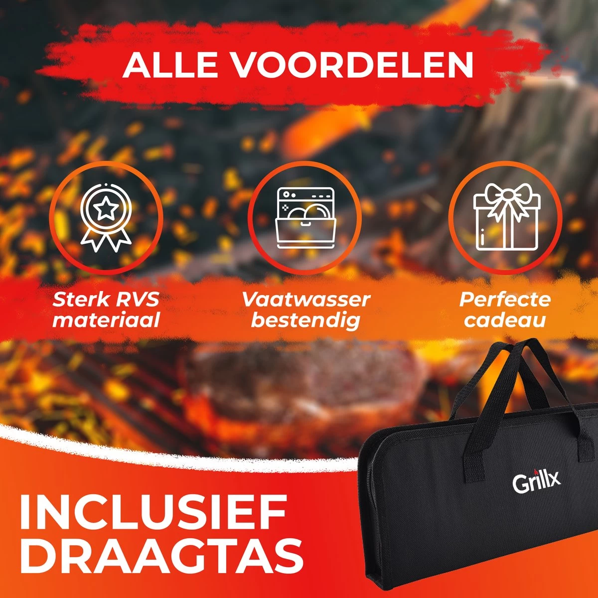 GrillX Barbecue Gereedschap Set - 19-delig - Inclusief Luxe Draagtas - BBQ Accesoires - Gereedschapset - Afbeelding 2