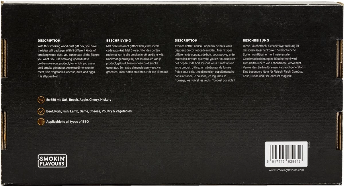 Smokin’ Flavours Giftbox Mot 5x 650ml - Rookmot 5x 650 Ml - Eik - Beuk - Hickory - Kers - Appel - Afbeelding 2