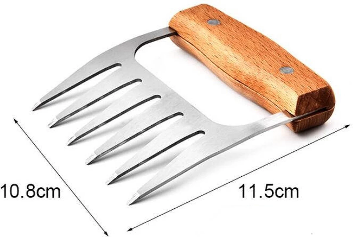 GrillX Luxe Vleesklauwen - Houten Handvat - RVS Meat Claws - Vleesshredder - Pulled Pork, Chicken - BBQ Accesoires - Afbeelding 4