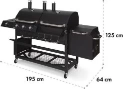 Klarstein Kingsville Double Barbecue - Houtskool- En Gasbarbecue - Smoker BBQ - Inclusief Deksels En Thermometer - Met 2 Roosters - Zwart