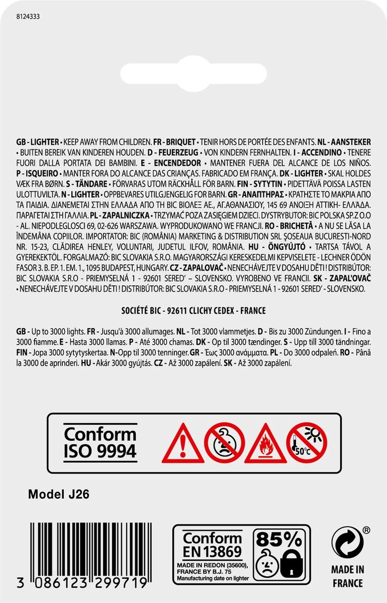 BIC J26 Maxi Vuursteen Flint Aanstekers - Diverse Kleuren - Pak Van 5 Gasaanstekers - Kindveilig - Afbeelding 7