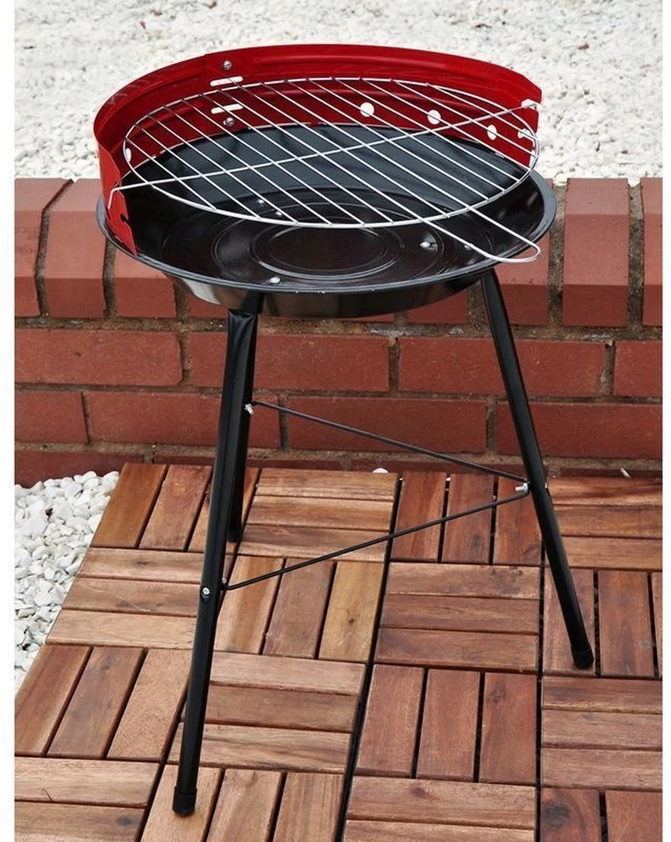 Houtskoolbarbecue Ø33 Cm | Verstelbare Grill BBQ | Halfopen | Zwart / Rood - Afbeelding 7
